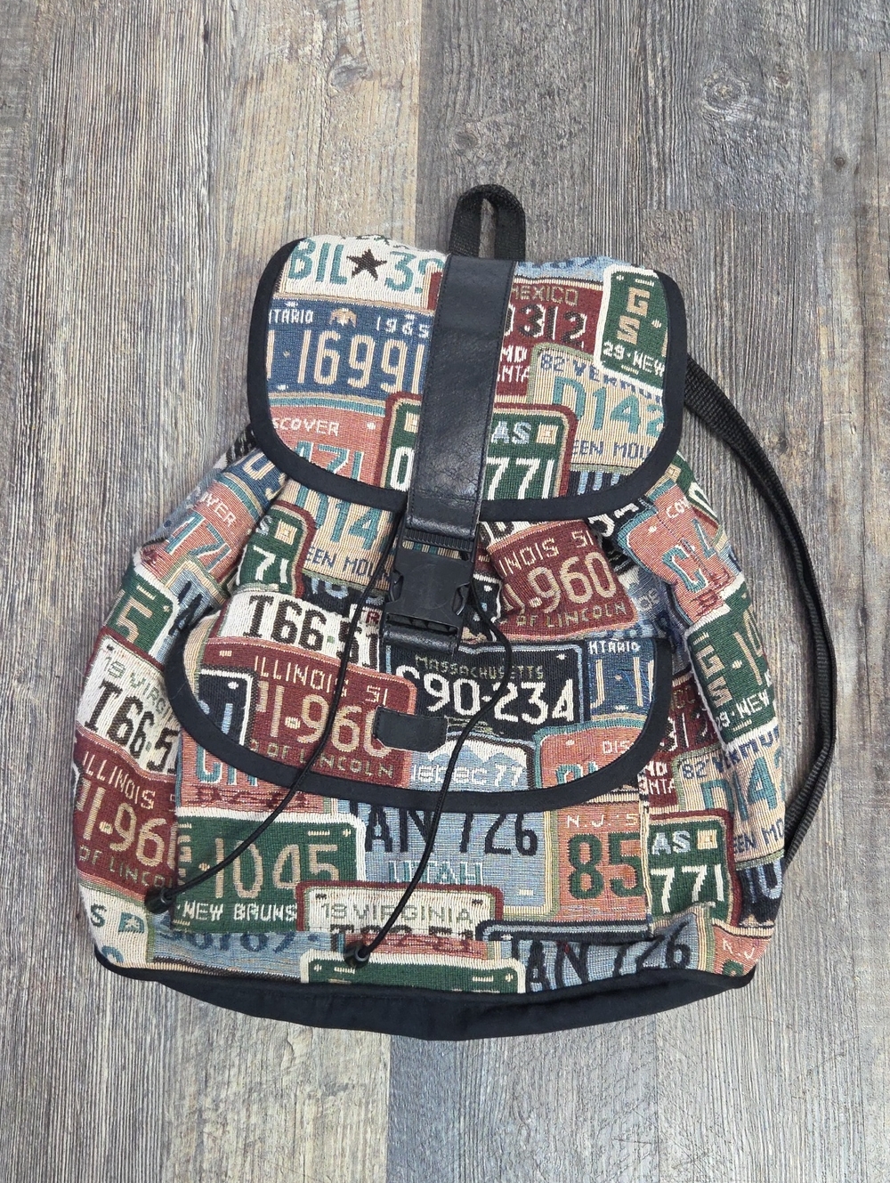 Canvas License-Plate Pattern Drawstring Backpack - Multicolor